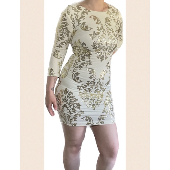 Formal White Dress with Gold Sequin Design, worn only three times - Picture 3 of 6